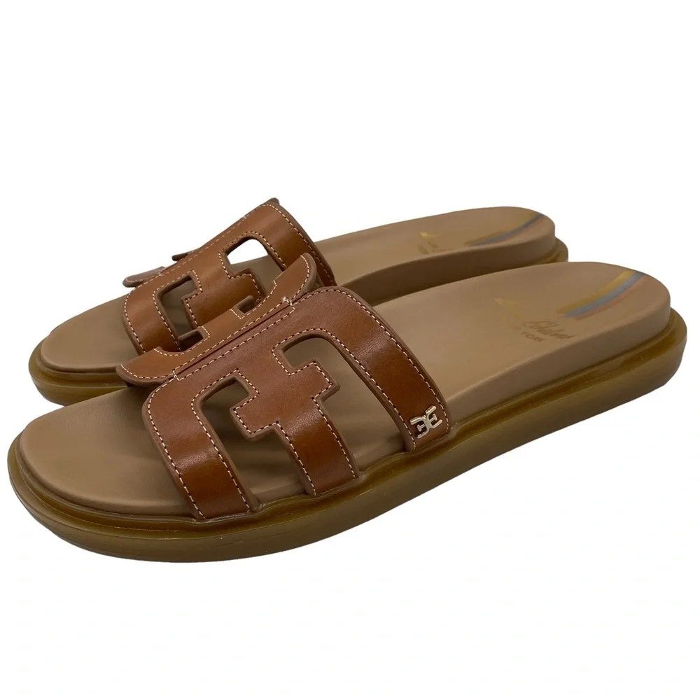 Sam Edelman Sandals Valeri Brown Leather Slide Casual Summer Neutral Size 7